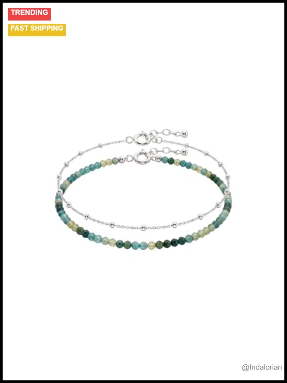 Set of 2 Bracelets 925 Sterling Silver Satellite Chain Apatite Beaded Stack